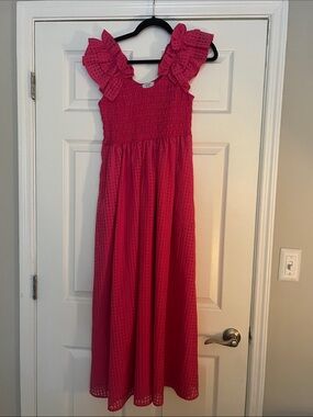 Born Hot Pink Ruffle Shoulder Maxi Dress